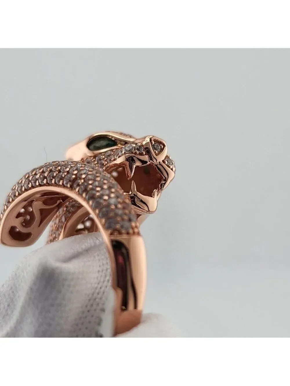 LAST ONE Fierce & Stylish: Panther Ring in 925 Silver with CZ Stones